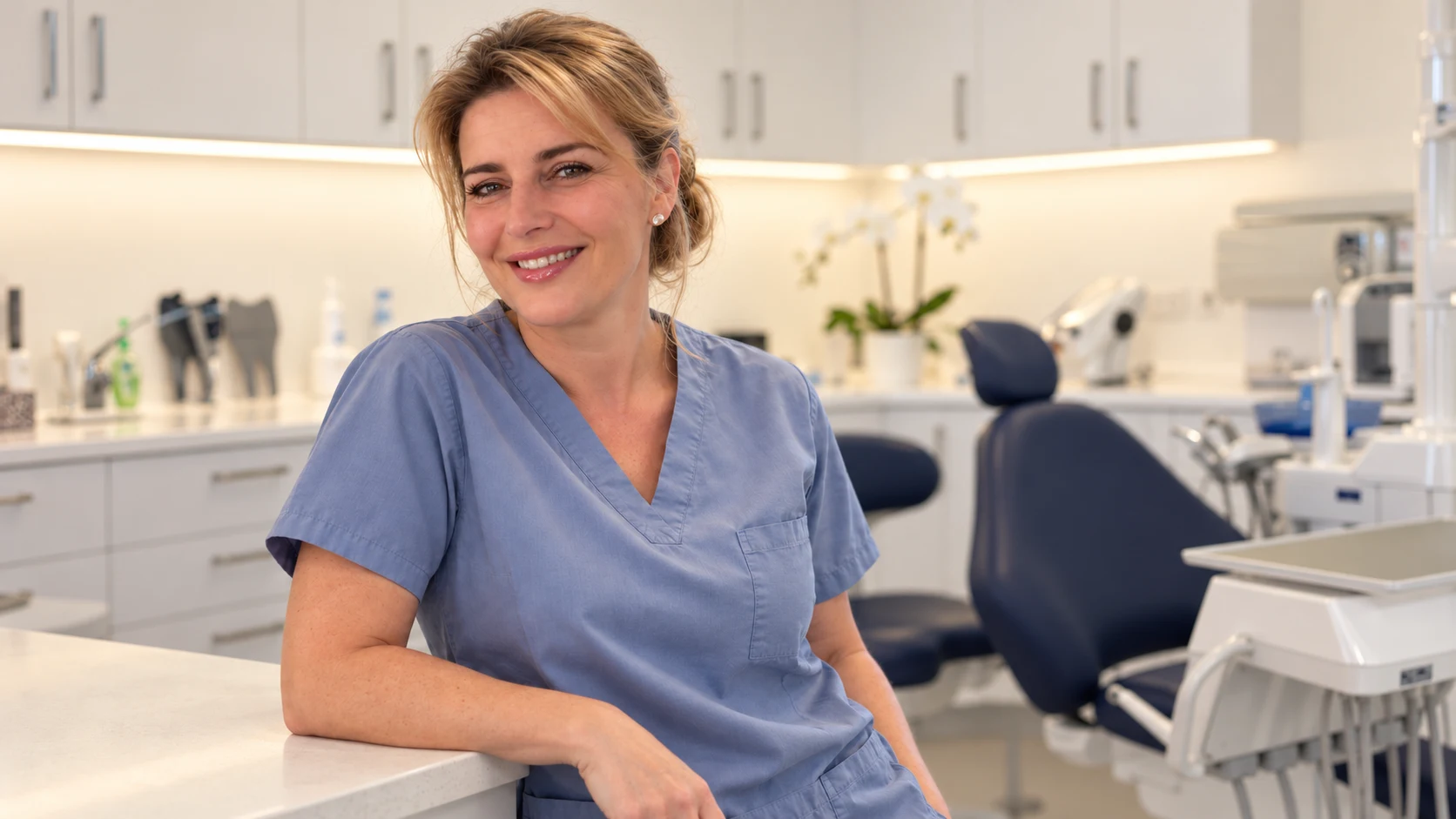 Portrait of Dr Marie Tadic in blue scrubs